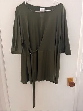 Marina Rinaldi Olive Green Wrap Tunic with Waist Tie